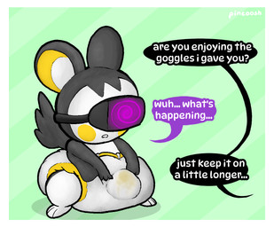 abdl big_diaper bodily_fluids border bulge clothed clothing dialogue diaper diaper_bulge electronics feral genital_fluids green_background headgear headphones headset huge_diaper hypnosis hypnotic_visor male mind_control offscreen_character open_mouth pattern_background semi-anthro simple_background solo speech_bubble stained_diaper text unclean_diaper urine used_diaper using_diaper wearing_diaper wet_diaper wetting wetting_diaper white_border pincoosh nintendo pokemon emolga generation_5_pokemon pokemon_(species) english_text hi_res