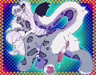 blush bodily_fluids breasts cum fluffy genital_fluids genitals hair herm herm_taur holding_breast intersex intersex_taur leaking_cum long_hair pawpads paws penis precum presenting sackless shy solo vulva chowmalgamation domestic_cat felid feline felis leopard mammal pantherine snow_leopard taur