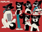 4_eyes anthro blood bodily_fluids clothed clothing collar female forked_tongue multi_eye multiple_poses pose red_background sharp_teeth simple_background snout solo teeth tongue 87sukiyaki pamupe canid canine canis domestic_dog mammal 4:3 hi_res