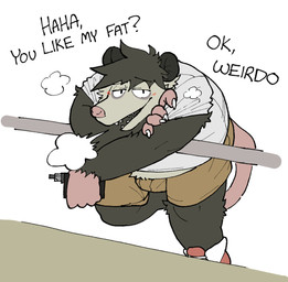 anthro blush dialogue eye_bags judging_you leaning leaning_forward leaning_on_object looking_at_viewer male overweight overweight_anthro overweight_male solo tail talking_to_viewer text vape vape_cloud dama624 american_opossum mammal marsupial