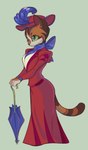 anthro bottomwear breasts clothed clothing dress female fingers fur green_eyes hat headgear headwear red_clothing red_dress red_shirt red_topwear ribbons shirt simple_background smile solo standing topwear umbrella meow286 domestic_cat felid feline felis mammal absurd_res digital_media_(artwork) hi_res