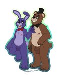 balls blue_eyes clothing genitals hat headgear headwear male penis purple_eyes top_hat diabolical_xoxo spookaboo spooktoons five_nights_at_freddy's scottgames bonnie_(fnaf) freddy_(fnaf) bear lagomorph mammal