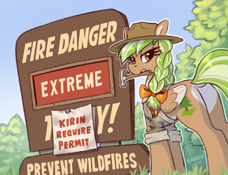 amber_eyes braided_hair burn_mark eyelashes female feral fire freckled_face freckles green_hair green_tail hair half-closed_eyes hammer long_eyelashes narrowed_eyes paper plant sign solo tail text tools tree wings dandy_(artist) hasbro my_little_pony mythology fan_character sylvia_evergreen equid equine mammal mythological_creature mythological_equine pegasus english_text