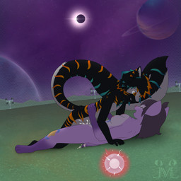 anthro belly big_tail black_body black_fur bodily_fluids breasts brown_hair cum cum_in_vagina cum_inside duo eclipse female female_penetrated from_front_position fur futuristic genital_fluids genitals hair happy happy_sex humanoid_genitalia humanoid_penis impregnation lying male male/female male_on_top male_penetrating male_penetrating_female medium_breasts missionary_position nipples on_back on_top orange_eyes ovum penetration penis planet purple_body purple_fur sex short_tail solar_eclipse solar_panel space sperm_cell stripes tail tan_belly vaginal vaginal_penetration waist_grab yellow_eyes jm-luxro cassiopeia_zephyrine canid canine felid fox hybrid mammal pantherine space_badger tiger 1:1 absurd_res hi_res