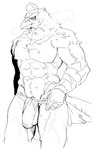 anthro beak biped bodily_fluids bulge cum detailed_bulge erection genital_fluids genital_outline male muscular penis_outline solo sweat bebebebebe avian bird monochrome sketch