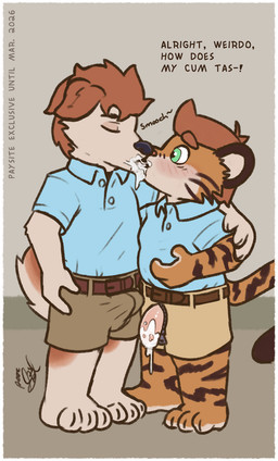 after_sex anthro bodily_fluids bullying clothing cum duo forced genital_fluids genitals male male/male oral penis snowballing student surprise_kiss surprised tenting uniform poorsal devendra_(poorsal) doug_(poorsal) borzoi canid canine canis domestic_dog felid hunting_dog mammal pantherine sighthound tiger hi_res signature