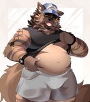 anthro biped blep brown_body brown_fur eyewear fur glasses looking_at_viewer male overweight overweight_anthro overweight_male solo tongue tongue_out wearing_glasses nekudotexe canid canine canis mammal wolf 2024 absurd_res hi_res