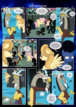 anthro breaking_the_fourth_wall building butt city cityscape clothing cutie_mark dialogue ears_down ears_up eyes_closed female feral flying folded_wings glowing glowing_eyes group hat headgear headwear horn male open_mouth outside pivoted_ears red_eyes running silhouette silhouetted_body spread_wings standing star street street_lamp tail text walking water wings estories friendship_is_magic hasbro my_little_pony mythology alice_goldenfeather_(estories) discord_(mlp) fluttershy_(mlp) penumbra_(estories) bat_pony canid canine canis chimera domestic_dog draconequus earth_pony equid equine horse mammal mythological_creature mythological_equine pegasus pony unicorn absurd_res comic english_text hi_res