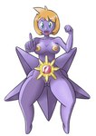 2015 alternate_species breasts butt_from_the_front echinoderm featureless_feet feet female gem generation_1_pokemon genitals gesture green_eyes gym_leader hair hand_gesture humanoid looking_at_viewer marine misty_(pokemon) nintendo non-mammal_breasts not_furry nude orange_hair pointing pokemon pokemon_(species) pokemorph purple_body purple_pussy purple_skin pussy ruby_(gem) simple_background solo starmie thetransformtentacle thick_thighs white_background