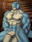 abs anthro balls big_balls big_pecs big_penis big_tail blue_body facial_piercing foreskin genitals horn huge_balls huge_penis humanoid_genitalia humanoid_penis looking_at_viewer male markings multicolored_balls multicolored_body muscular muscular_anthro muscular_male navel nipple_piercing nipples non-mammal_balls nose_piercing nose_ring pecs penis piercing purple_balls ring_piercing sharp_teeth sitting snout solo spread_legs spreading stripes tail teeth thick_penis thick_thighs triceps vein e-zoid atlas_(fusion_h0ss) dinosaur prehistoric_species reptile scalie theropod tyrannosaurid tyrannosauroid tyrannosaurus tyrannosaurus_rex 2020 absurd_res hi_res