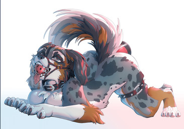 ahegao anthro ball_gag blue_eyes female floppy_ears fluffy fluffy_tail fur gag gagged looking_pleasured markings penetration solo spots spotted_body spotted_fur strapon tail vaginal vaginal_penetration vikavi0122 canid canine canis domestic_dog mammal animated hi_res