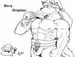 abs anthro christmas_clothing christmas_headwear clothing fur hat headgear headwear holidays male muscular muscular_anthro muscular_male pecs santa_hat solo asiahao520 christmas canid canine canis mammal wolf 2018 4:3