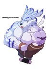 anthro biceps bottomwear clothing male muscular muscular_anthro muscular_male pants pecs piercing solo asiahao520 bandai_namco digimon canid canine digimon_(species) mammal were weregarurumon absurd_res hi_res