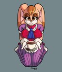 absurd_res anthro big_breasts breasts clothed clothing female fully_clothed hi_res holding_object kneeling lagomorph leporid mammal rabbit sega shumpy smile solo sonic_the_hedgehog_(series) vanilla_the_rabbit