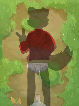 5_fingers anthro blush body_blush briefs claws clothing dirt facial_tuft finger_claws fingers floppy_ears genitals gesture grass hand_gesture humanoid_genitalia humanoid_penis male nude_anthro nude_male penis penis_blush plant red_clothing red_shirt red_topwear shadow shirt solo standing tail tighty_whities topwear tuft underwear v_sign white_body white_briefs white_clothing white_penis white_underwear yellow_body young young_anthro young_male regcron dressed_shadow crowl_(regcron) canid canine canis domestic_dog mammal 2025 hi_res