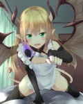 apron bed bedroom black_legwear blonde_hair blush curtains demon demon_wings door fangs female fingerless_gloves fork gloves green_eyes hair horn long_hair looking_at_viewer original pointy_ears sakusaku solo spade_tail succubus thigh_highs wings
Rating: Safe
Score: 6
User: AnacondaRifle
Date: March 14, 2014