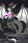 black_hair claws detailed_background female hair horn membrane_(anatomy) membranous_wings night outside sky solo star starry_sky tail wings eri-yo european_mythology mythology sheera_castellar dragon mythological_creature mythological_scalie scalie western_dragon 2020 digital_media_(artwork)