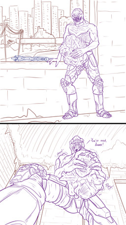 abdominal_bulge armor belly bone bone_bulge bone_imprints bottomwear bulge churn clothed clothing detailed_bulge digestion fatal fatal_vore first_person_view glorp gun hand_on_belly holding_belly holding_bulge holding_prey holding_skull human_prey imprint larger_pred looking_at_viewer lying male male_pred male_prey mocking monster_pred muffled multiple_pred multiple_prey on_back oral_vore pants predator/prey presenting prey_imprint prey_outline ranged_weapon remains rifle ruined_building ruined_city ruins sagging sagging_belly size_difference skeleton skull skull_bulge skull_imprint soft_vore solo spread_legs spreading squirming stretchy_belly struggling struggling_prey talking_to_viewer taunting tight_belly topless topless_male vore weapon conditional_dnp samagthrav2 resistance:_fall_of_man chimera_(resistance) human humanoid mammal absurd_res hi_res