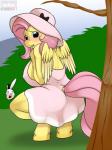 2013 3:4 angel_(mlp) anthro anthrofied being_watched big_breasts blush breasts clothing digital_media_(artwork) duo equid equine feathered_wings feathers female fetlocks fluttershy_(mlp) friendship_is_magic hair hasbro hat headgear headwear hi_res huge_breasts kloudmutt lagomorph leporid looking_at_another mammal my_little_pony mythological_creature mythological_equine mythology outside pegasus pink_hair rabbit wings yellow_body yellow_feathers