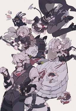 ambiguous_gender anthro butler clothed clothing female group kemono maid_headdress maid_uniform male simple_background uniform white_background omumorning mihoyo zenless_zone_zero alexandrina_sebastiane anastella_(zenless_zone_zero) butlerboo corin_wickes drusilla_(zenless_zone_zero) ellen_joe von_lycaon animal_humanoid aquatic aquatic_humanoid bangboo canid canine canis fish fish_humanoid human humanoid mammal shark_humanoid thiren wolf absurd_res hi_res