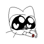 big_eyes blush blush_lines cigarette cross-eyed ears_up heart_eyes heart_symbol looking_down male smoking smoking_cigarette solo whiskers chromulus fucker_(chromulus) domestic_cat felid feline felis mammal animated