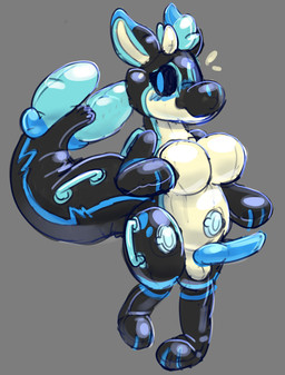 ambiguous_gender anthro belly_valve big_tail breasts genitals handles_on_back handles_on_hips handles_on_tail inflatable looking_at_viewer penis pool_toy seam_(sewing) simple_background solo tail memopemo animate_inanimate living_inflatable digital_media_(artwork) hi_res