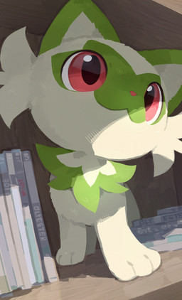 3_toes :3 ambiguous_feral ambiguous_gender blessed_image book bookshelf cheek_tuft facial_markings facial_tuft feet feral fur furniture green_body green_fur head_markings markings mask_(marking) quadruped red_eyes solo toes tuft olyester nintendo pokemon generation_9_pokemon pokemon_(species) sprigatito 2025