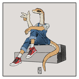 ambiguous_gender anthro black_sclera border clothing converse_shoes footwear gesture hand_gesture long_neck overalls pattern_clothing socks solo striped_clothing stripes v_sign white_border kijifox kiji_(kijifox) reptile scalie snake 1:1 absurd_res hi_res