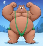 anthro belly big_belly black_nose blush brown_body brown_fur bulge clothing fur humanoid_hands male moon mountain night obese obese_male outside overweight overweight_anthro overweight_male plant shooting_star solo tree underwear stompsyeen cartoon_network we_bare_bears grizzly_(we_bare_bears) bear brown_bear grizzly_bear mammal ursine hi_res