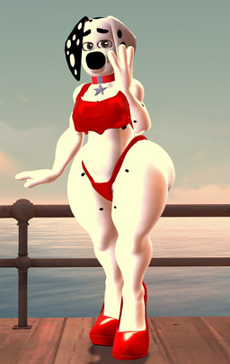 anthro clothing dancing femboy footwear high_heels looking_at_viewer male pupils shoes solo wide_hips anonymous_artist 101_dalmatian_street 101_dalmatians disney dylan_(101_dalmatians) canid canine canis dalmatian domestic_dog mammal 3d_(artwork) digital_media_(artwork) hi_res
