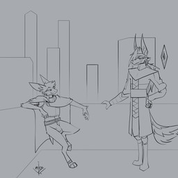 accessory anthro armor balls bat_ears bat_tail big_ears bottomless bottomless_anthro bottomless_male building casual_exposure city city_background cityscape cloak clothed clothing duo eyebrows feet fingers footwear fur fur_markings gem genitals hair headband humanoid_genitalia humanoid_hands humanoid_penis inner_ear_fluff long_hair male markings narrowed_eyes outside penis pointy_ears ponytail sandals shoes short_tail smile smiling_at_another tail topwear tuft uniform topazknight lucas_(topazknight) turo_of_akesh bat canid canine canis desert_long-eared_bat jackal mammal wingless_bat 1:1 digital_media_(artwork) hi_res sketch andromorph_(lore) intersex_(lore)