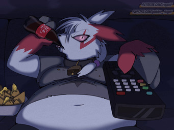 anthro belly beverage big_belly bottomwear breasts claws clothed clothing clothing_lift collar cowbell cowbell_collar exposed_belly female fur furniture hair junk_food markings navel obese obese_anthro obese_female overweight overweight_anthro overweight_female ponytail red_markings semi-anthro shirt shirt_lift soda sofa solo topwear tv_remote white_body white_fur vogold coca-cola doritos frito-lay nintendo pokemon sipping_beer_on_a_couch_stock_image generation_3_pokemon mammal pokemon_(species) zangoose 2_frame_animation 4:3 animated digital_media_(artwork) meme