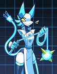 alternative_fashion anthro cyberpop detachable detachable_arms detachable_limbs electrical_plug female j-fashion morning_star_(weapon) solo spikes tiled_background weapon whip yellow_eyes notyoursagittarius deltarune undertale_(series) tasque_manager felid feline mammal 2021