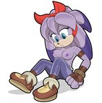 anthro boots bottomwear breasts clothed clothing female fingerless_gloves footwear gloves handwear nipples pants shoes sitting solo topless atomictiki sega sonic_boom sonic_the_hedgehog_(series) perci_the_bandicoot bandicoot mammal marsupial