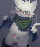 anthro aroused balls belly black_nose blush bodily_fluids bottomwear bottomwear_down breath cape clothed clothing dripping erect_nipples erection eyebrows eyewear fluffy_balls foreskin fur genital_fluids genitals glasses green_eyewear green_glasses green_scarf hair humanoid_genitalia humanoid_penis kemono leaking legwear male navel nipples panting pants pants_down partially_clothed penis precum precum_drip presenting purple_eyes retracted_foreskin scarf simple_background slightly_chubby smug solo tail throbbing throbbing_penis tights white_body white_fur young young_male third-party_edit wisdomdanae domestic_cat felid feline felis mammal 2023 censor_removal_edit digital_media_(artwork) hi_res