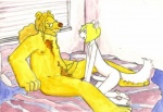 anthro anthro_on_anthro arm_support beard bed bed_covers bedding bedroom biped blinds blonde_hair body_hair brown_nose brown_pubes chest_hair curled_hair detailed_background duo erection eyewear facial_hair feet femboy fluffy fluffy_tail foreskin fur furniture genitals glasses hair humanoid_genitalia humanoid_penis inside kneeling larger_male leaning leaning_backward legs_together male male/male nipples on_bed pawpads paws penis pink_pawpads ponytail pubes romantic romantic_couple side_view sitting size_difference skinny slightly_chubby smaller_male soles spread_legs spreading tail three-quarter_view white_body white_fur white_penis white_skin yellow_body yellow_nipples yellow_penis yellow_skin ruphia bear felid mammal full-length_portrait graphite_(artwork) mixed_media painting_(artwork) portrait traditional_media_(artwork) watercolor_(artwork)