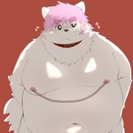 anthro belly blush eyebrows fur hair male moobs navel nipple_chain nipple_piercing nipples nude obese overweight piercing pink_hair solo thick_eyebrows white_body white_fur kessin_pasuta vtuber yukizakura_gaku canid canine canis domestic_dog mammal 1:1 hi_res