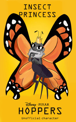 2_antennae 4_legs antennae_(anatomy) arm_tuft arthropod_abdomen black_antennae black_body black_eyes closed_smile crown eyelashes female female_taur flying headgear humanoid_hands insect_wings lepidopteran_wings looking_at_viewer monotone_body mouth_closed multicolored_wings nude orange_wings poster quadruped ruff smile solo spread_wings text tuft wings honeycombcrown third-party_edit disney hoppers_(disney) pixar mirabelle_(honeycombcrown) arthropod butterfly insect lepidopteran monarch_butterfly taur copyright_name hi_res