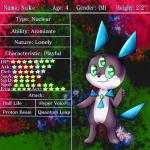 3_eyes ambiguous_gender anthro chibi green_eyes multi_eye smile solo text young young_anthro mimithefox fakemon pokemon_uranium fan_character nuke_(character) fakeveelution nucleon_(fakemon) shiny_fakemon 1:1 english_text hi_res