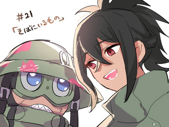anthro armor black_hair duo eyewear goggles hair headgear helmet male ponytail sharp_teeth teeth gotm_tknr bandai_namco digimon digimon_beatbreak granit_(digimon_beatbreak) digimon_(species) human ludomon mammal hi_res