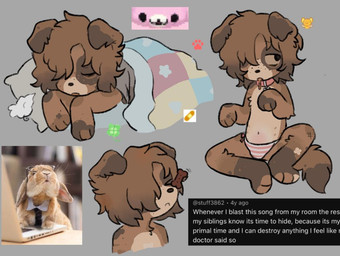 anthro bedding blanket brown_body brown_fur clothing collar female floppy_ears fur nipples panties paws pillow sitting sleeping text underwear young anonymous_artist my_name_is_your_choice canid canine canis domestic_dog mammal english_text