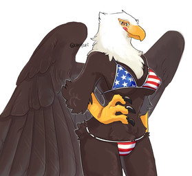 american_flag_bikini anthro beak beak_lick bikini breasts brown_body brown_feathers claws clothing feathered_wings feathers female flag_bikini flag_swimwear hand_on_hip kemono licking licking_lips nipple_outline non-mammal_breasts solo swimwear tongue tongue_out two-piece_swimsuit wings urotori accipitrid accipitriform avian bald_eagle bird eagle sea_eagle hi_res