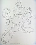 anthro anthro_on_anthro breasts duo erection female genitals male male/female nipples nude penis sex side_boob simple_background tail white_background myenia canid canine canis fox mammal wolf 2010 black_and_white monochrome sketch