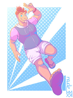 5_toes anthro bottomwear bracelet clothing feet flip_flops footwear gesture hair hoodie_vest jewelry male plantigrade running sandals shoes shorts smile solo toes tongue tongue_out waving naudiz_(artist) chord_progressions capybara caviid mammal rodent 3:4 absurd_res hi_res