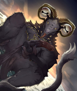 animal_genitalia animal_penis anthro anus balls equine_genitalia equine_penis frenulum fur genitals glans half-erect horizontal_pupils horn humanoid_genitalia humanoid_penis hybrid_genitalia hybrid_penis looking_at_viewer male multi_eye penis pupils solo tongue ibuki_shione elden_ring elden_ring_nightreign fromsoftware libra_creature_of_night bovid caprine demon goat mammal hi_res