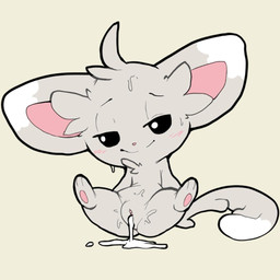 after_sex blush bodily_fluids chibi clitoris cum cum_drip cum_from_vagina cum_in_vagina cum_inside cum_pool cum_pooling dripping female feral fur genital_fluids genitals grey_body grey_fur leaking_cum pink_nose simple_background sitting solo spread_legs spreading sweat vaginal_fluids vulva white_body white_fur itsunknownanon nintendo pokemon generation_5_pokemon minccino pokemon_(species) 1:1