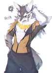 anthro clothed clothing countershading fur grey_body grey_fur jewelry male necklace open_clothing open_shirt open_topwear pecs shirt solo topwear sakehabera lifewonders tokyo_afterschool_summoners seth_(tas) canid canine canis jackal mammal absurd_res hi_res