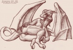 anthro anus breasts female genitals horn membrane_(anatomy) membranous_wings nipples non-mammal_breasts non-mammal_nipples nude pussy solo tail text wings cuprohastes mythology dragon mythological_creature mythological_scalie scalie 2009 english_text