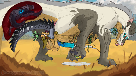 anal anal_orgasm anal_penetration anal_vore animal_genitalia animal_penis anus ass_up balls belly blue_eyes bodily_fluids butt claws cum cum_drip cumshot dripping ears_up ejaculation equine_genitalia equine_penis feet female feral field fur genital_fluids genitals gradient_penis group hands-free hindpaw horn inner_ear_fluff inside male male/female male/male motion_lines orgasm pawpads paws penetration penis sky tail text toe_claws trio tuft vore wheat wheat_field white_body reborned_tigrex_(author) mythology mark_(itzmark) dragon eastern_dragon furred_dragon furred_scalie kobold mythological_creature mythological_scalie scalie 16:9 4k absurd_res handwritten_text hi_res widescreen