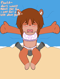 anthro beach carrying_another clothed clothing duo eyewear female genitals glasses hair nude open_mouth penetration penis sex simple_background spreading text wearing_glasses young young_anthro young_female koredex cecy_(koredex) mammal rodent sciurid tree_squirrel absurd_res digital_media_(artwork) hi_res